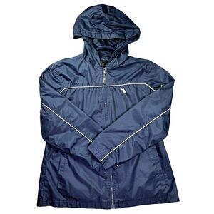 I5 Apparel Hooded Windbreaker Womens Large Blue Rain Outdoors Pockets Full‎ Zip